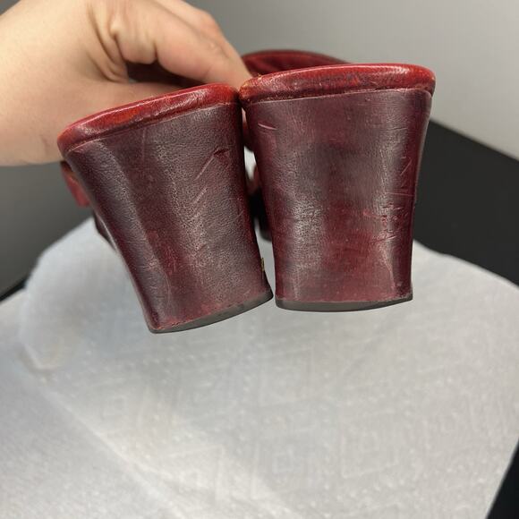 Vintage Cole Haan Sandals Size 7.5 Red Wood Platform Unique Slip On Leather Y2K - Picture 5 of 13